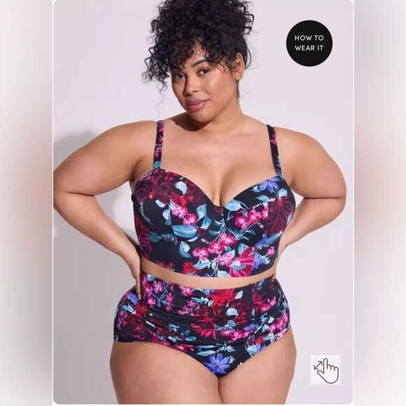 Torrid Mystical Forest Floral-Black swim top only sz 1X DD/DDD - Picture 1 of 7